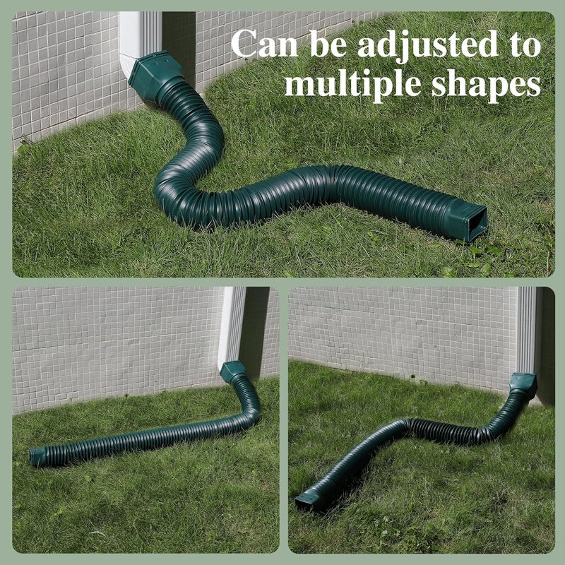 Gutterlix Flexible Gutter Downspout Extensions, Connectable Downspout Extender with 58"+ 67" Extendable Pipe, Thickened Down spout Drain Extension for Rainwater Drainage(2 Pack, Green) - Image 3